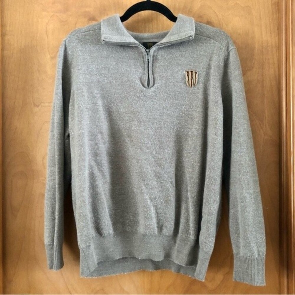 Java Monster Energy Quarter Zip Wool Gray Sweater Size XL